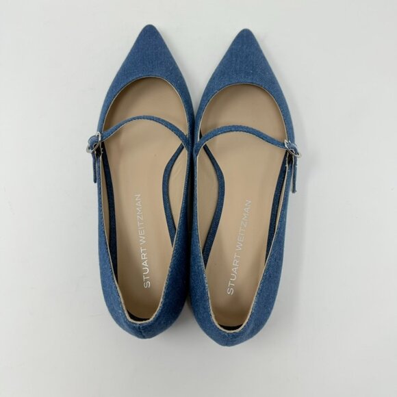 New Stuart Weitzman Emilia Mary Jane Ballerina Flats Denim Sz 10 - Picture 11 of 14